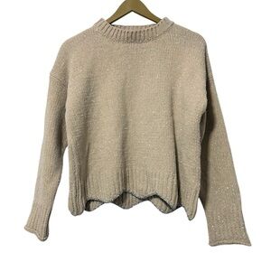 Anthropologie Raga Size XS Beige Silver Metallic Scallop Hem Sweater Knit Boho